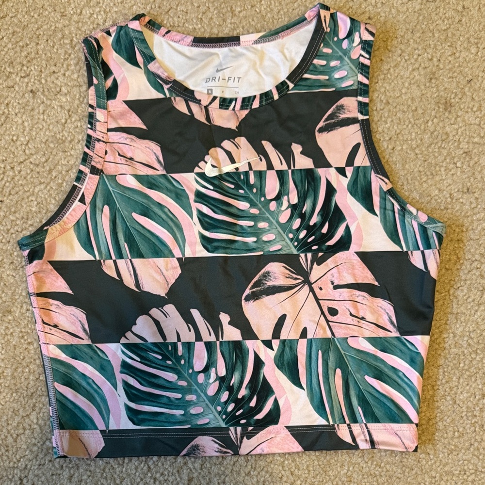 Nike Pink and Green Leaf Print Crop Top